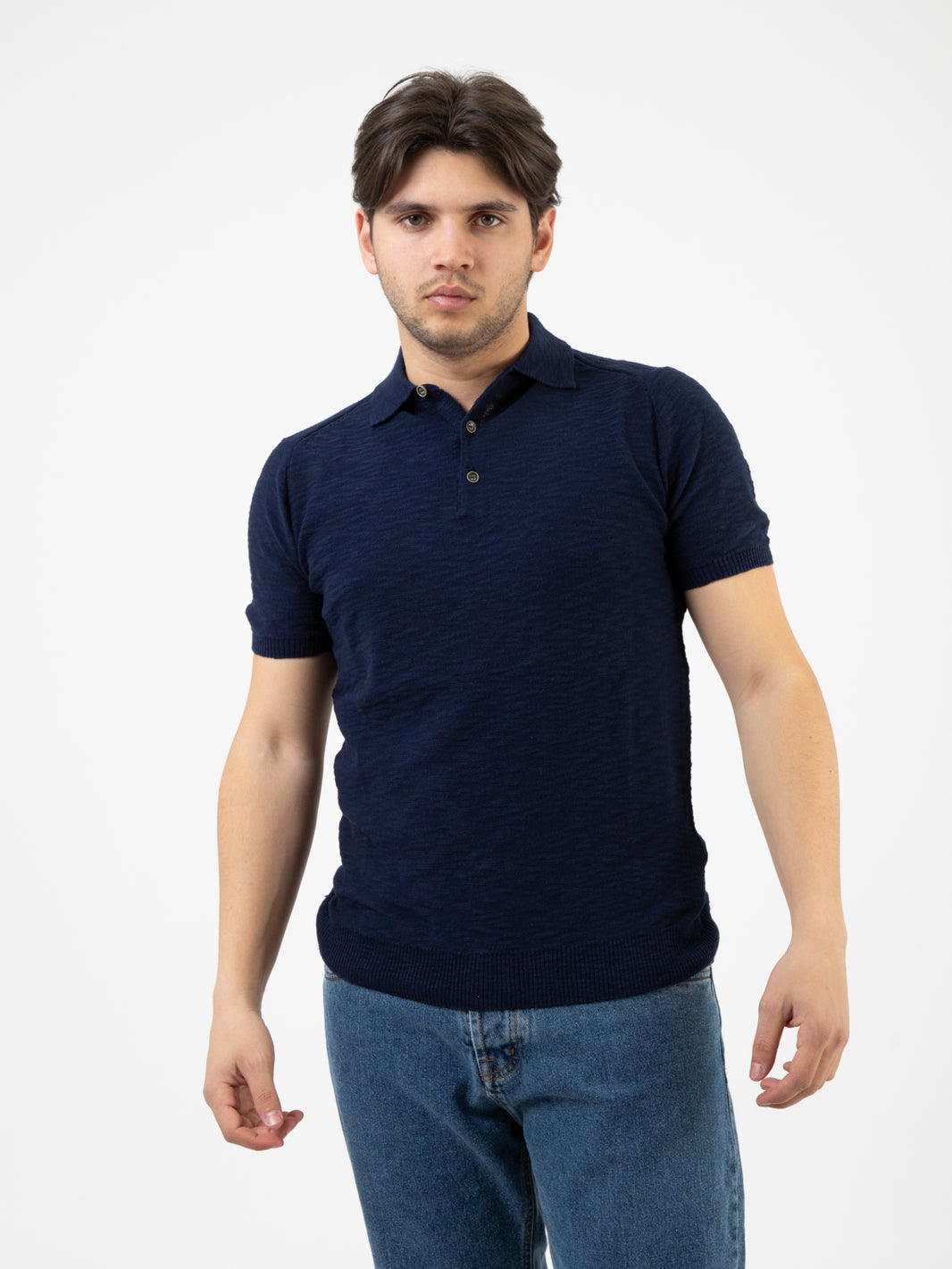 Polo in slub di cotone cobalto