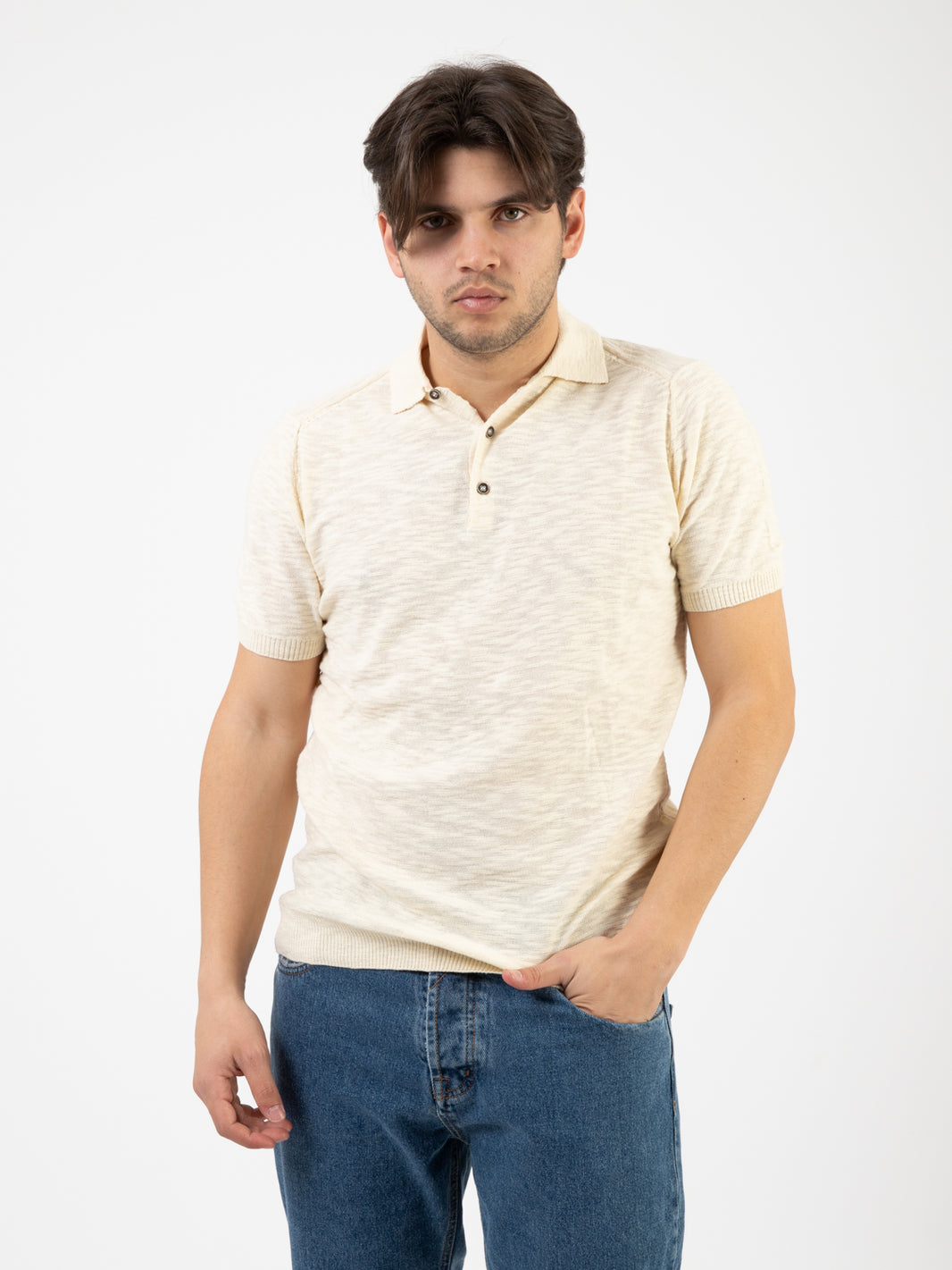 Polo in slub di cotone porcellana