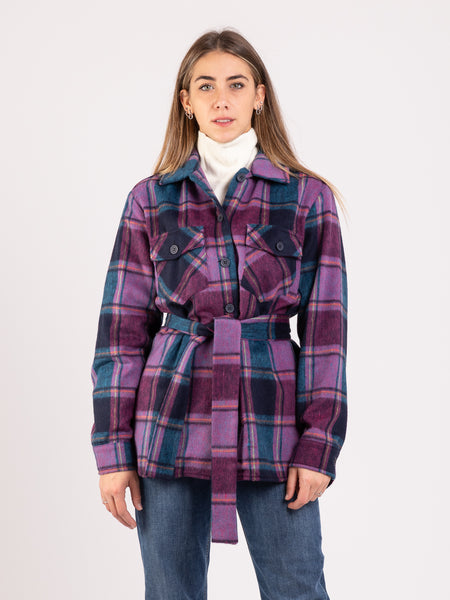 Sovracamicia tartan viola con cintura