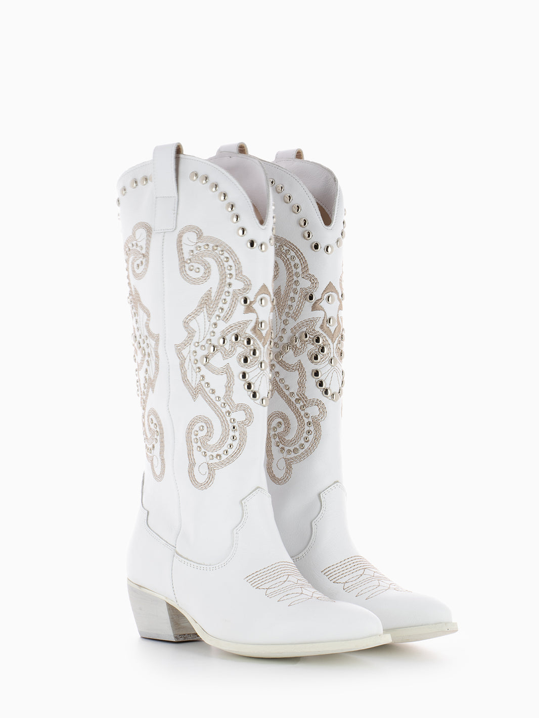 Stivale Texano in pelle con borchie bianco