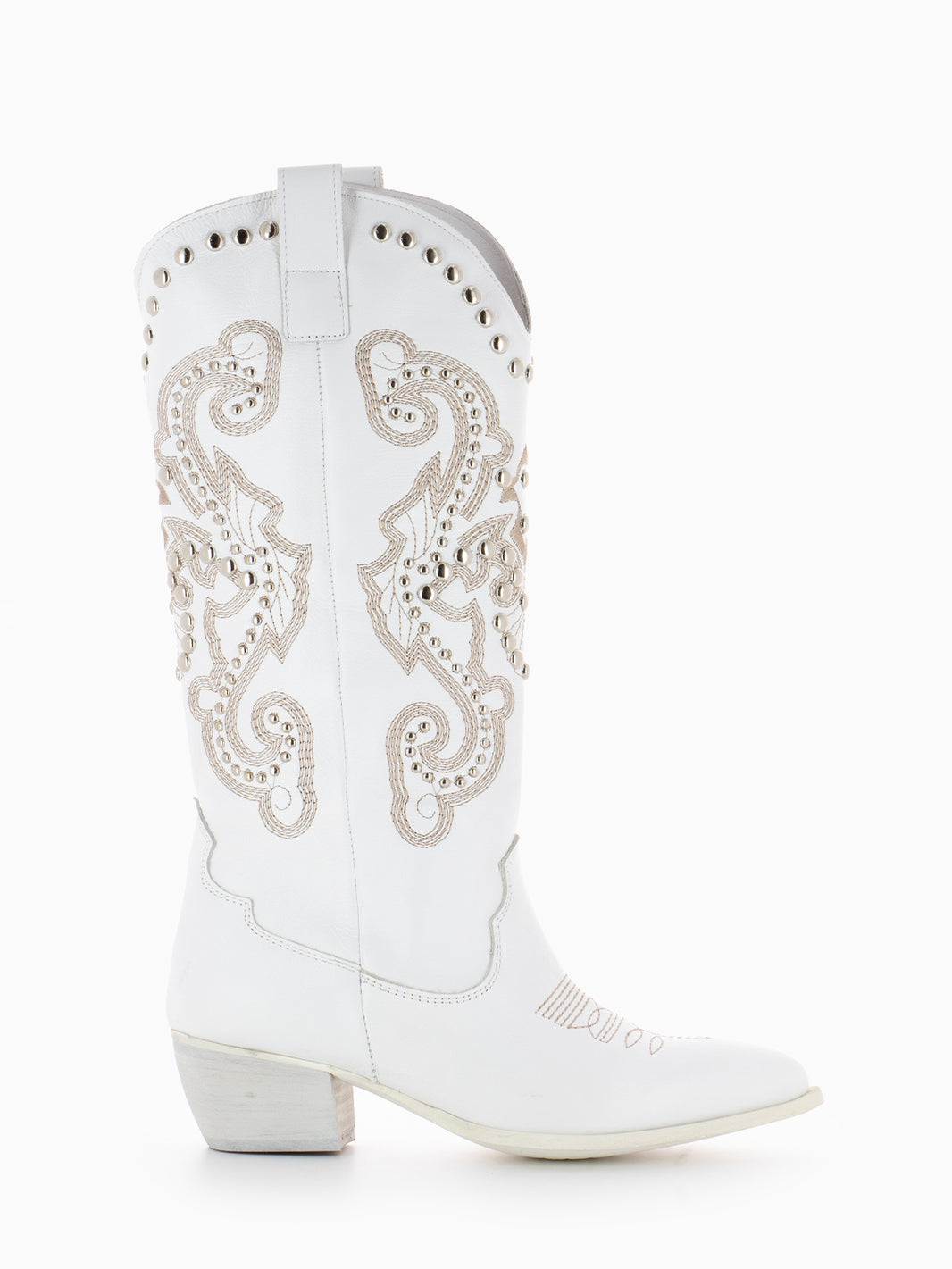 Stivale Texano in pelle con borchie bianco