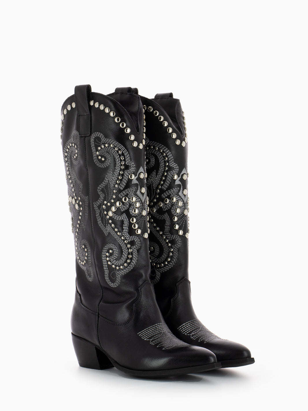 Stivale Texano in pelle con borchie nero