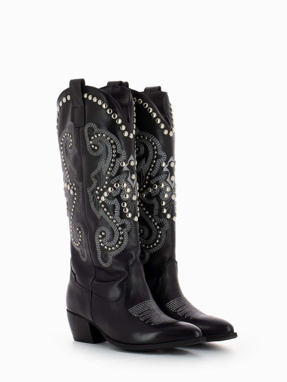 Stivale Texano in pelle con borchie nero