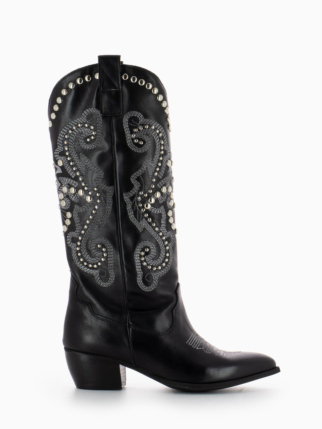 Stivale Texano in pelle con borchie nero