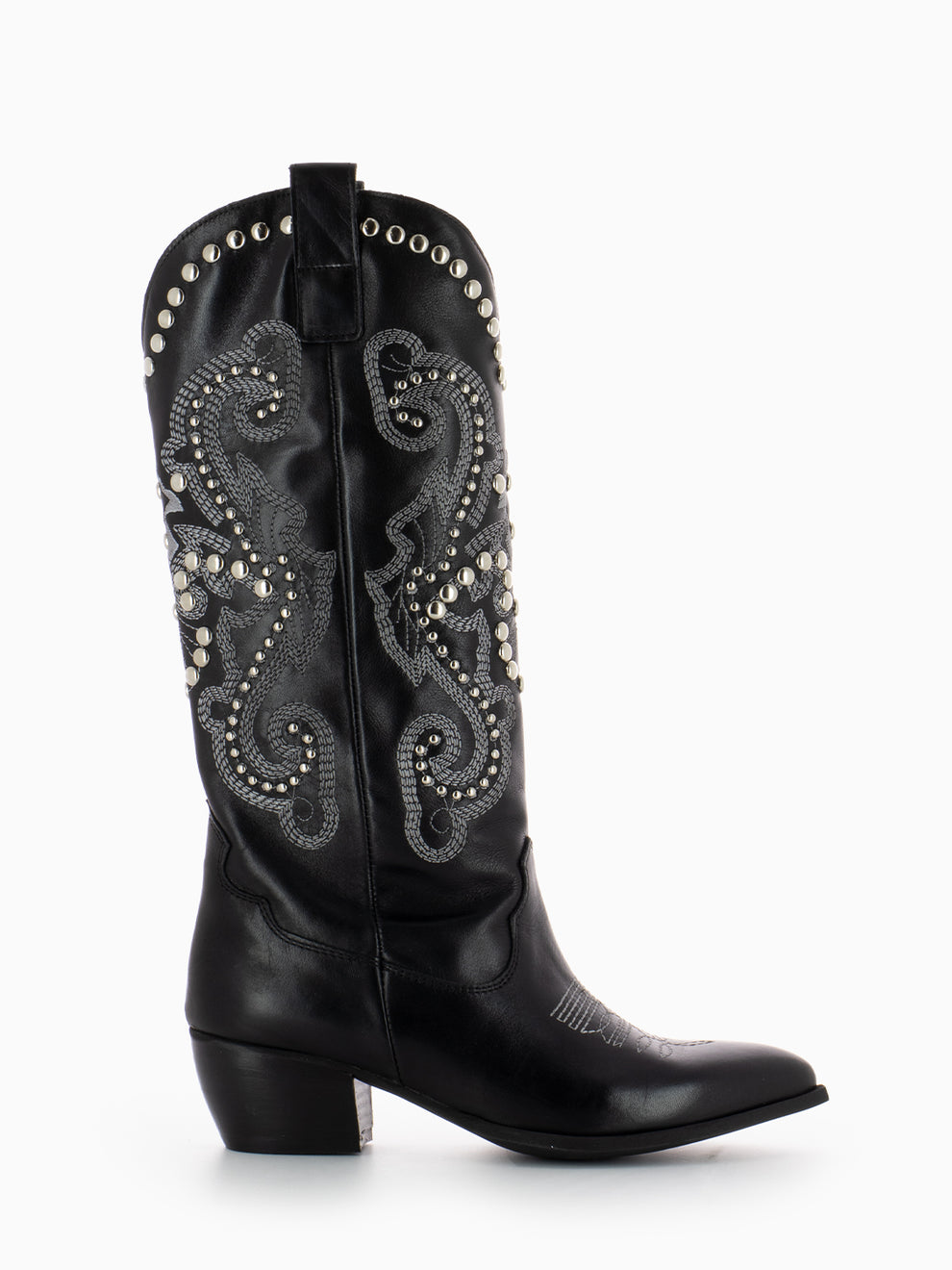 Stivale Texano in pelle con borchie nero