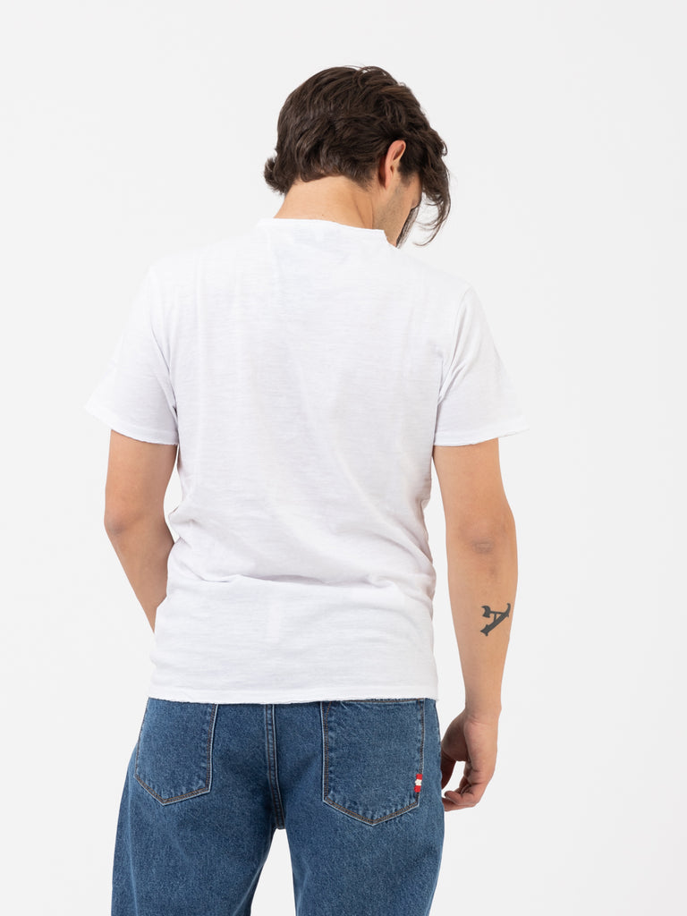 STIMM - T-shirt bianca con bottoncini e taschino