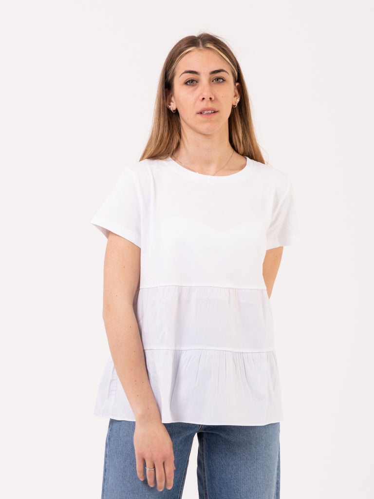 STIMM - T-shirt girocollo bianca con balze