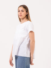 STIMM - T-shirt girocollo bianca con balze