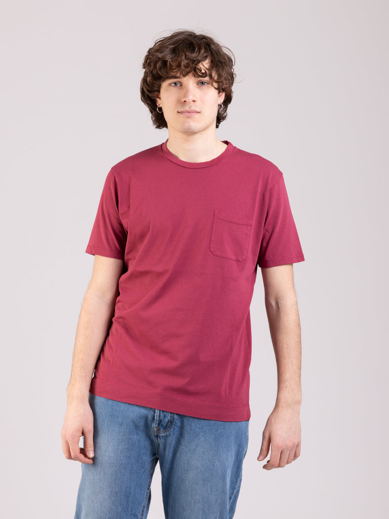 STIMM - T-shirt girocollo bordeaux con taschino