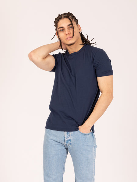 T-shirt girocollo navy con spacchetti
