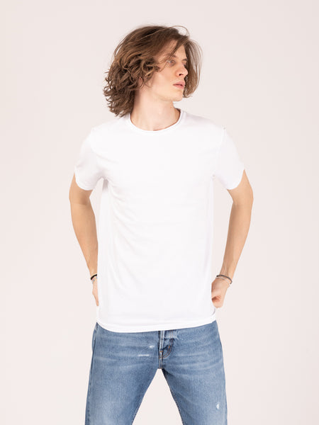 T-shirt girocollo taglio vivo bianca