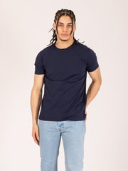 STIMM - T-shirt girocollo taglio vivo navy