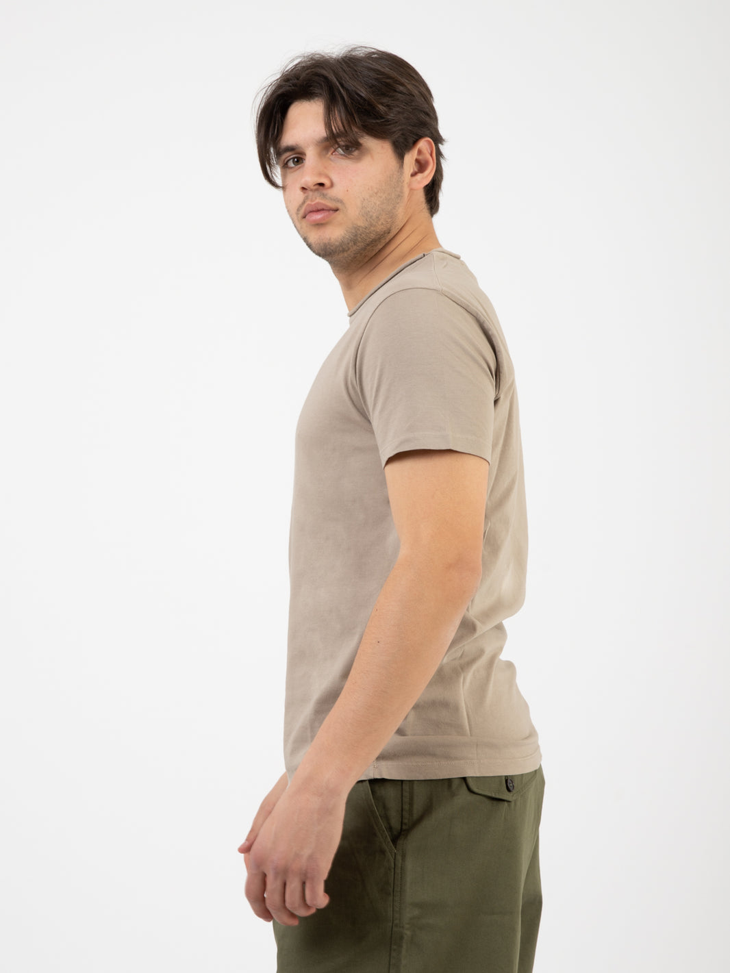 T-shirt girocollo taglio vivo sabbia