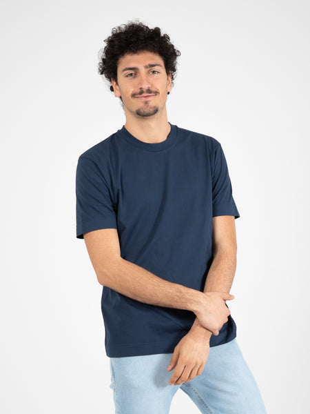 T-shirt in cotone girocollo blu