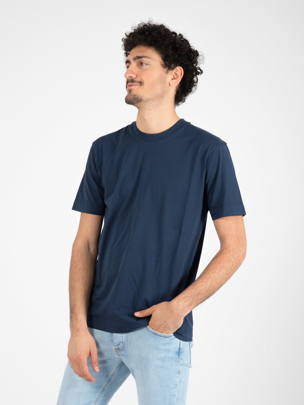 T-shirt in cotone girocollo blu