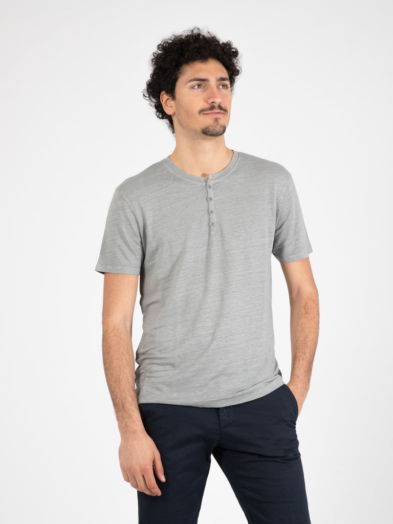 STIMM - T-shirt in lino collo serafino ferro