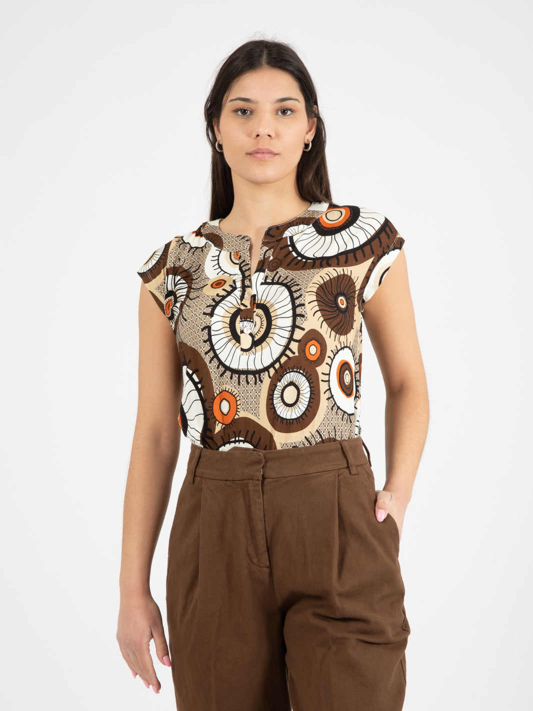 T-shirt in viscosa fantasia tabacco