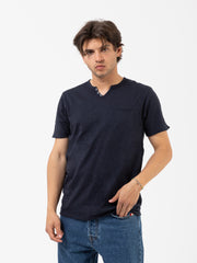 STIMM - T-shirt navy con bottoncini e taschino