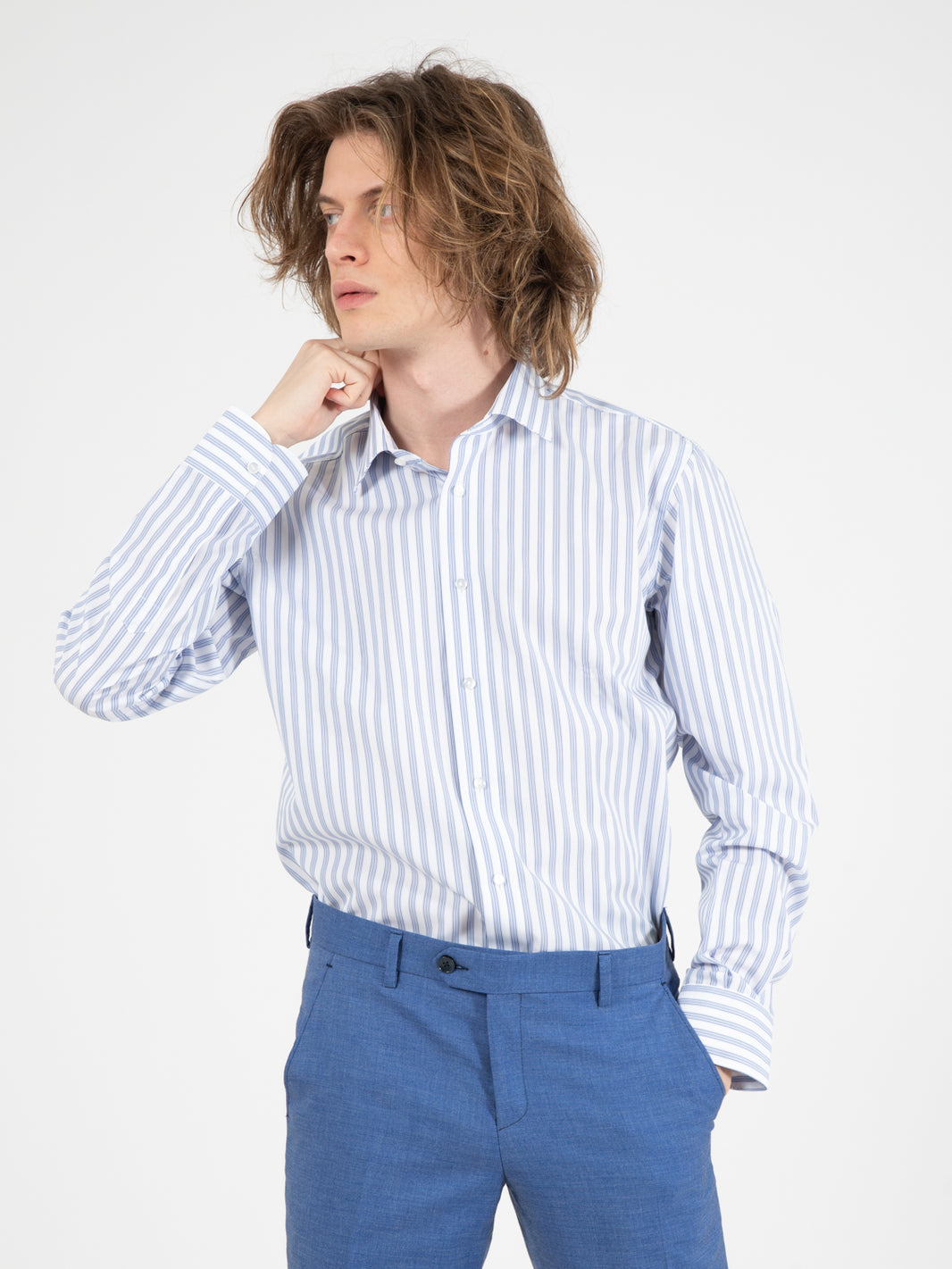 Camicia No Iron bianco / azzurro