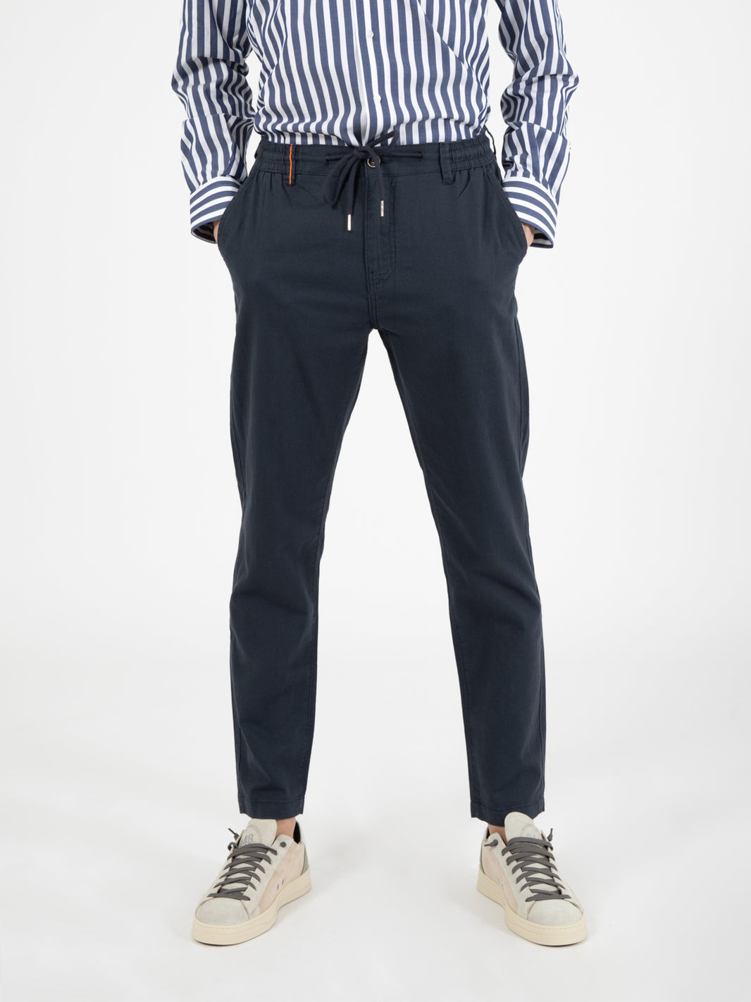 Navy linen blend trousers