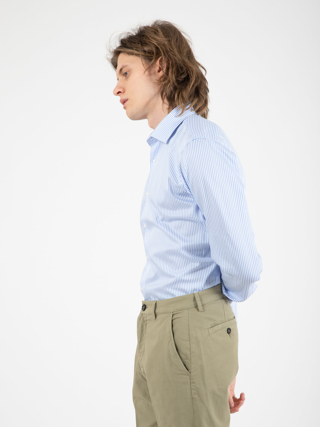 Camicia No Iron microriga bianco / azzurro