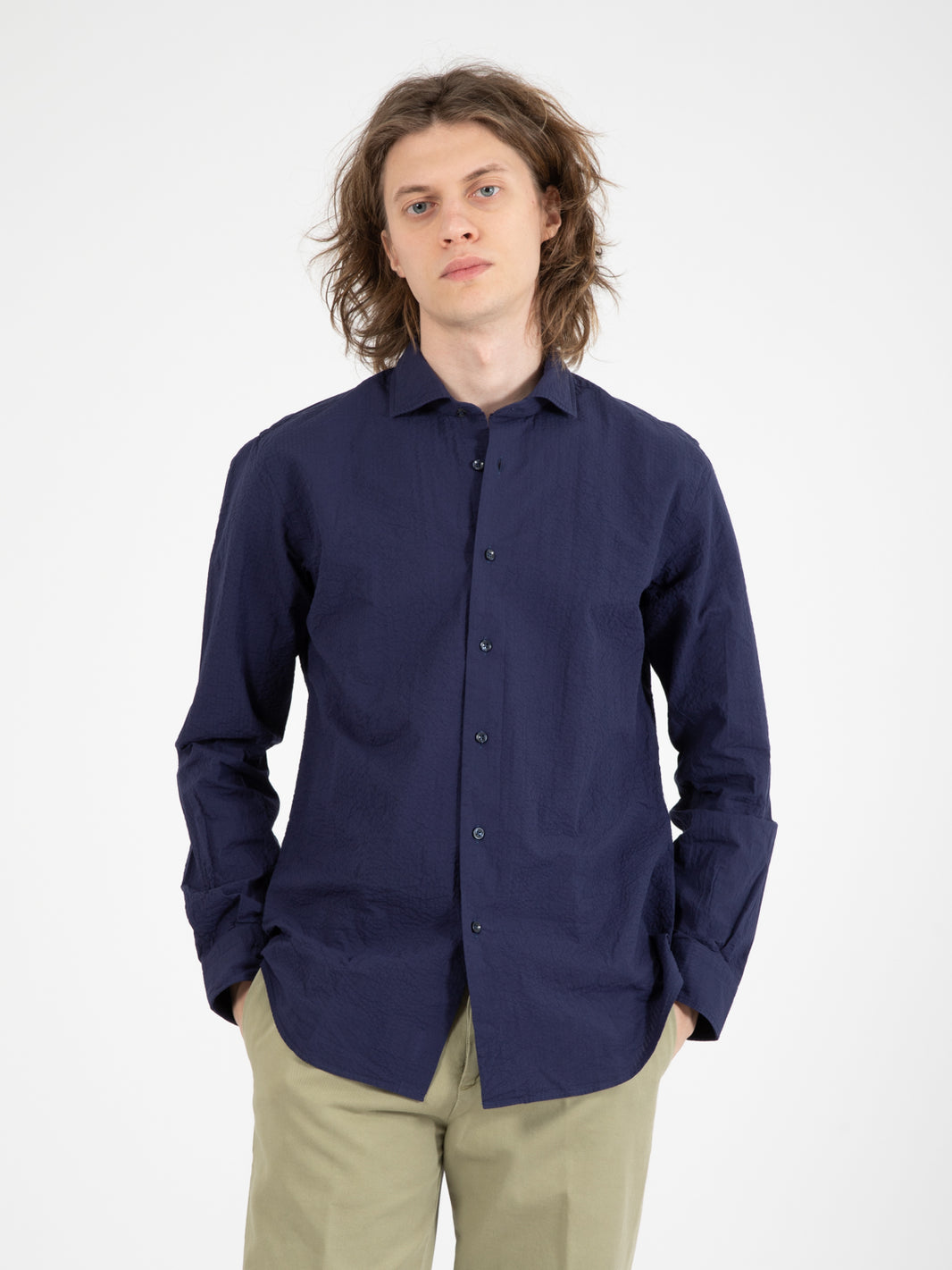 Camicia Seersucker blu