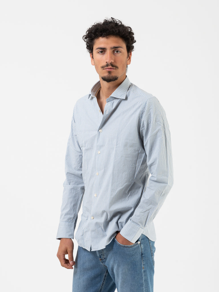 TINTORIA MATTEI 954 - Camicia a righe azzurro / beige