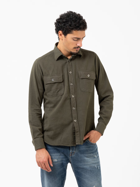 Camicia cotone overdyed verde militare