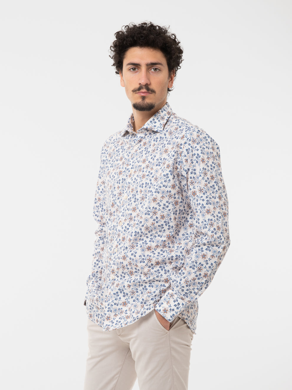 Camicia fantasia floreale bianca/blu
