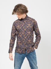 TINTORIA MATTEI 954 - Camicia floreale con uccelli blu / marrone