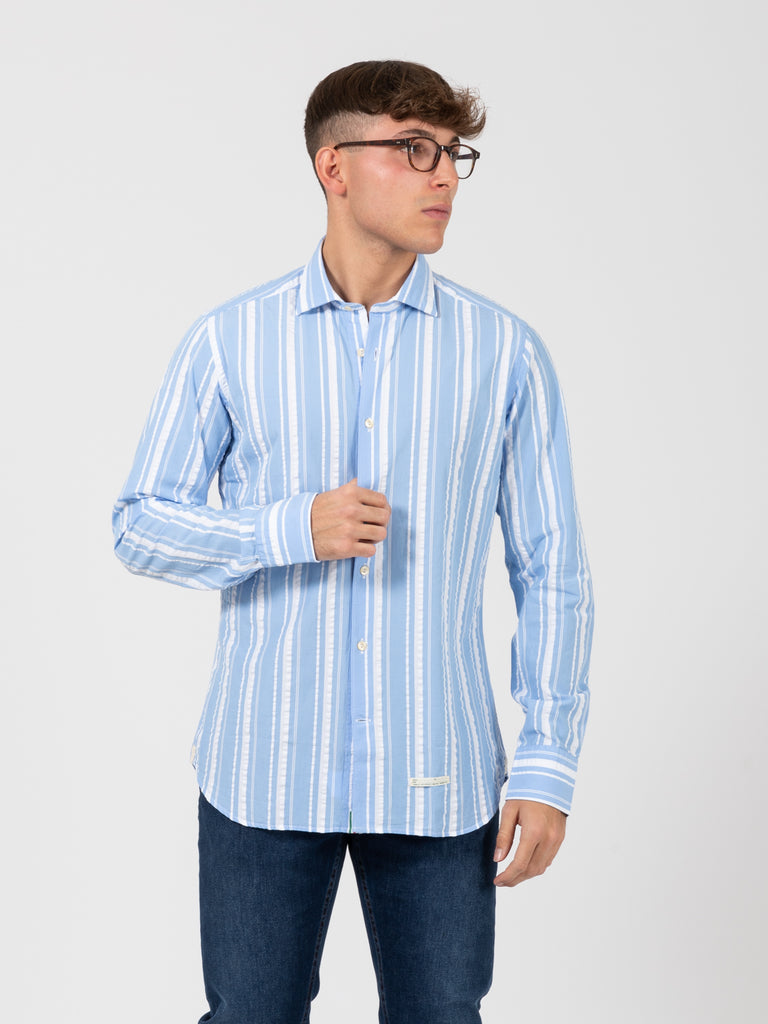 TINTORIA MATTEI 954 - Camicia righe alternate azzurro / bianco