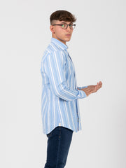 TINTORIA MATTEI 954 - Camicia righe alternate azzurro / bianco