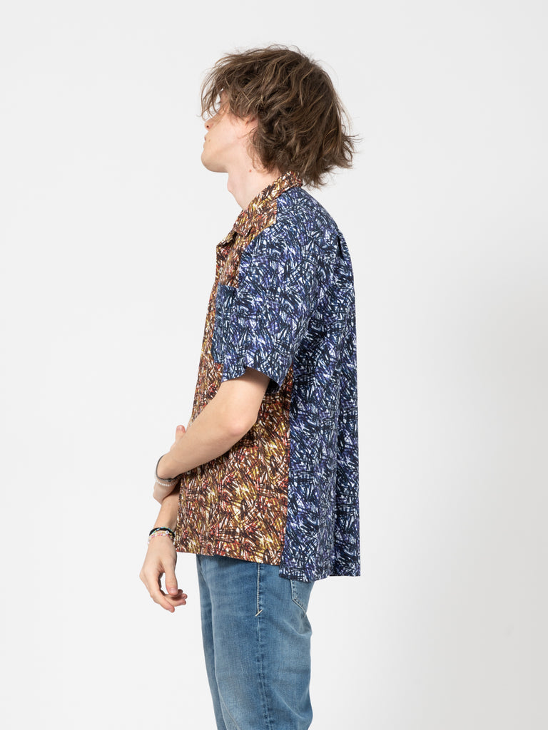 UNIVERSAL WORKS - Camicia S/S mixed camp century brown / navy