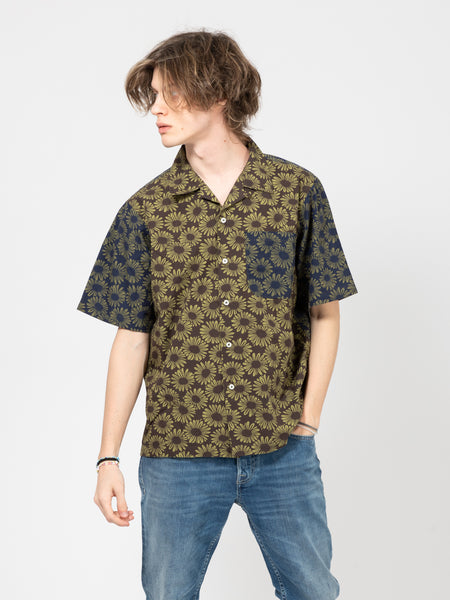 Camicia S/S mixed camp sun flower brown / navy