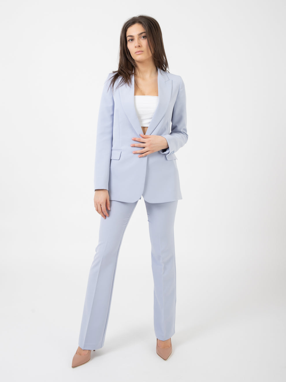 Blazer lungo monopetto azzurro polvere