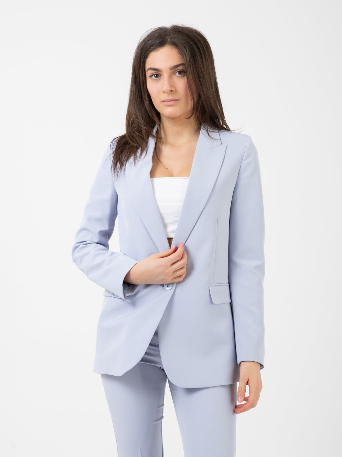 Blazer lungo monopetto azzurro polvere
