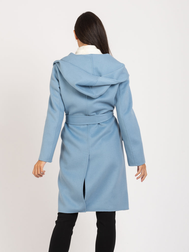 VICOLO - Cappotto over azzurro con cappuccio e cintura
