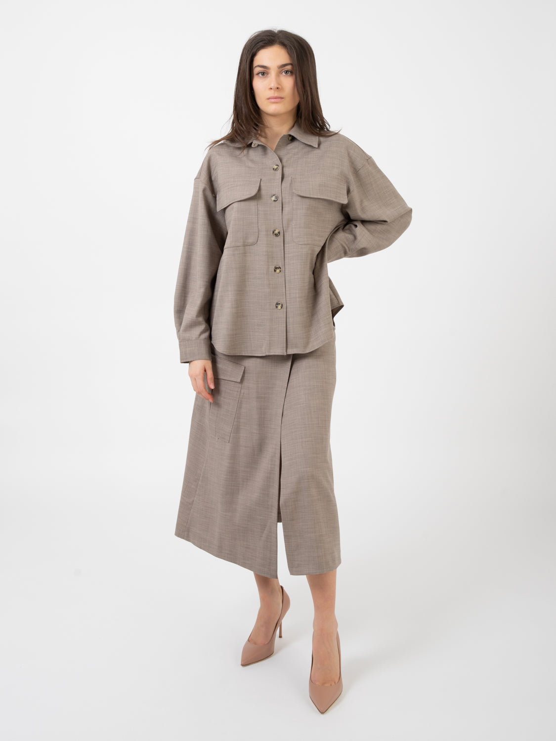 Dove Gray Wrap Midi Skirt
