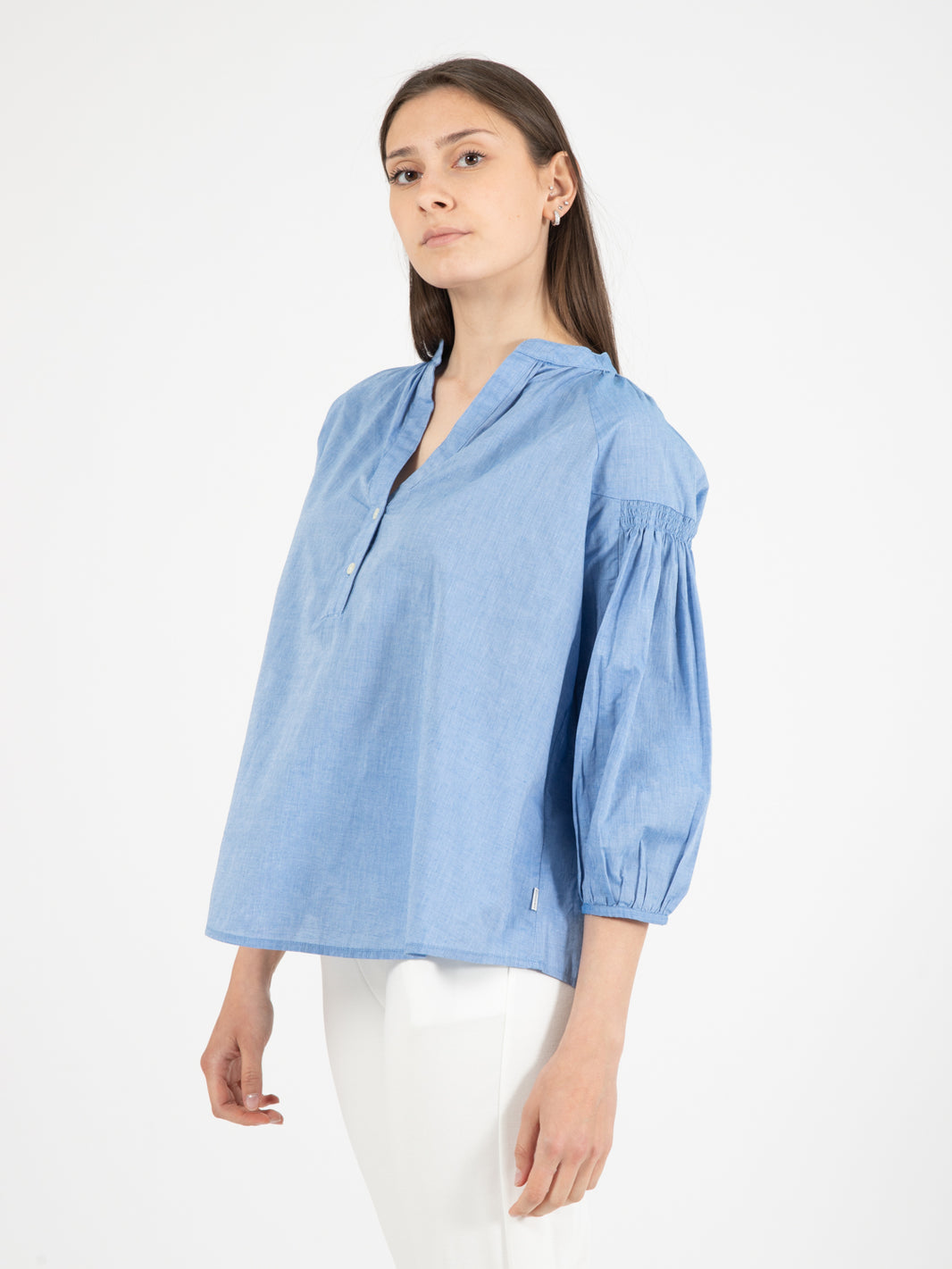 Blusa in chambray di cotone pale indigo