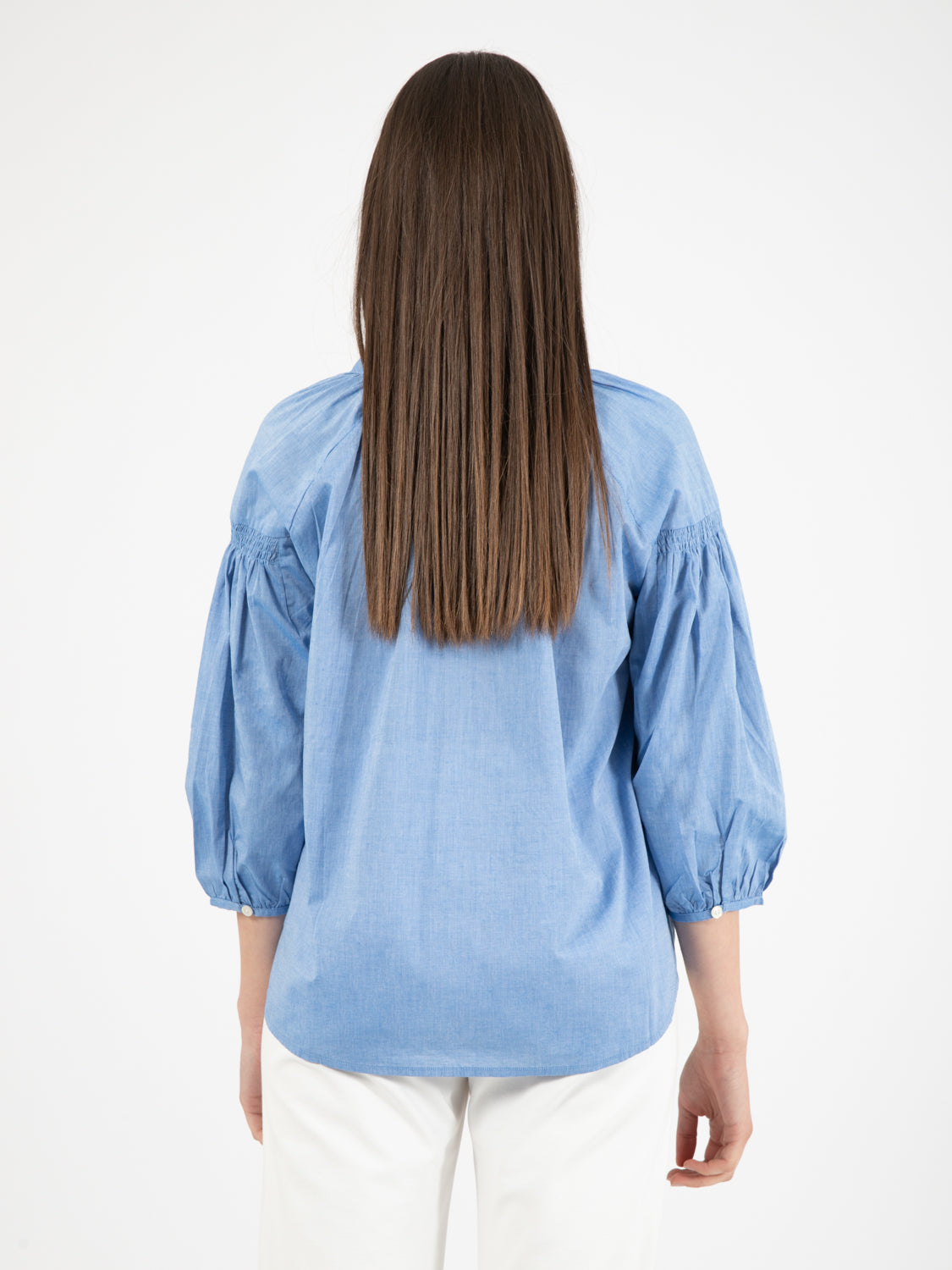 Blusa in chambray di cotone pale indigo