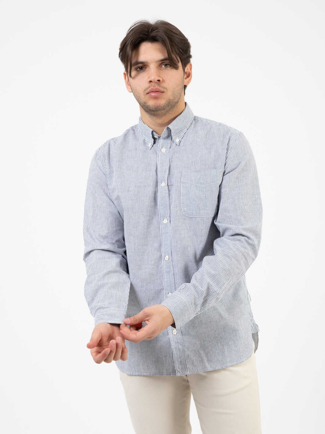 Camicia in misto lino blue stripe