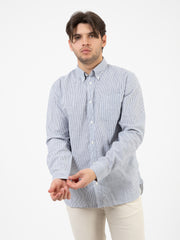 WOOLRICH - Camicia in misto lino blue stripe