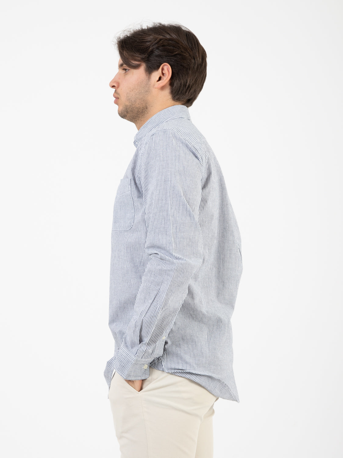 Camicia in misto lino blue stripe