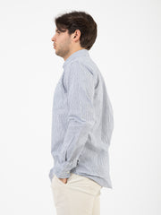 WOOLRICH - Camicia in misto lino blue stripe