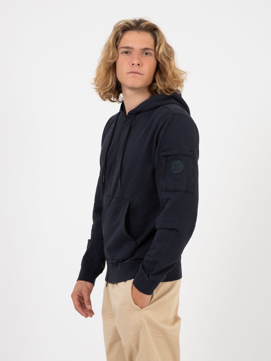 Felpa in cotone con zip melton blue