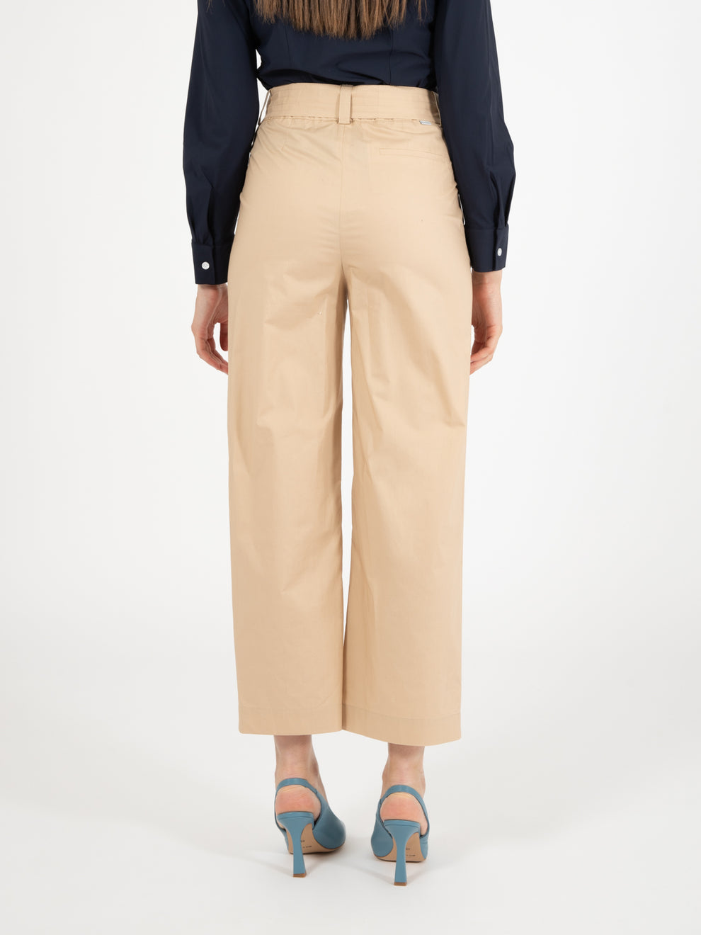 Pantaloni dritti in popeline di cotone beige