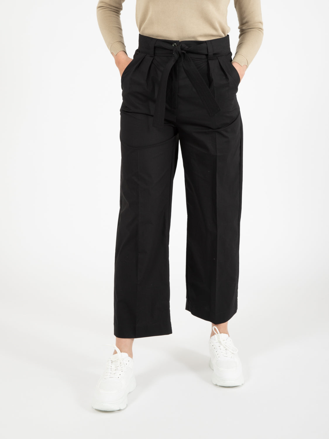 Black cotton poplin straight trousers
