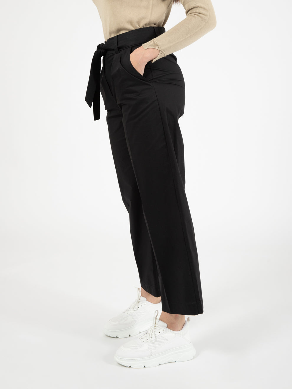 Black cotton poplin straight trousers
