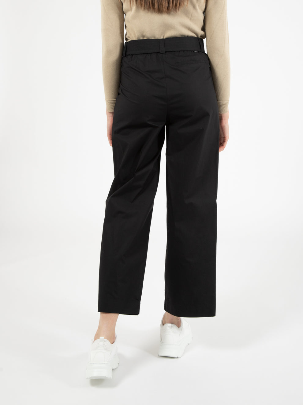 Black cotton poplin straight trousers