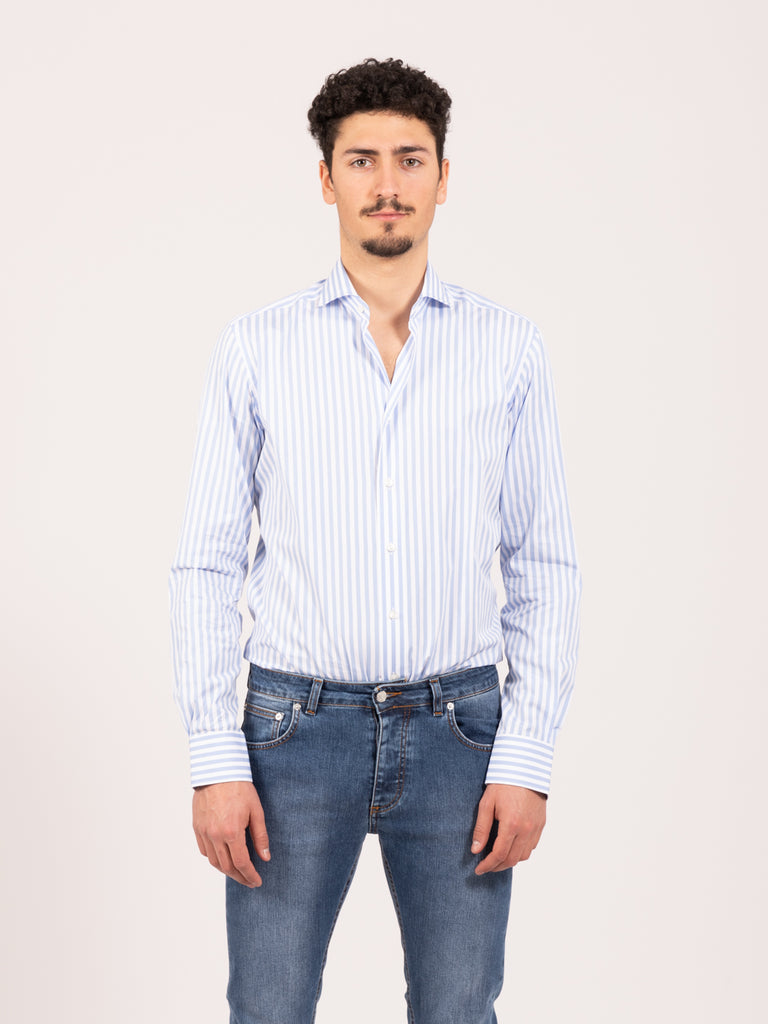 XACUS - Camicia classic righe larghe bianco / azzurro